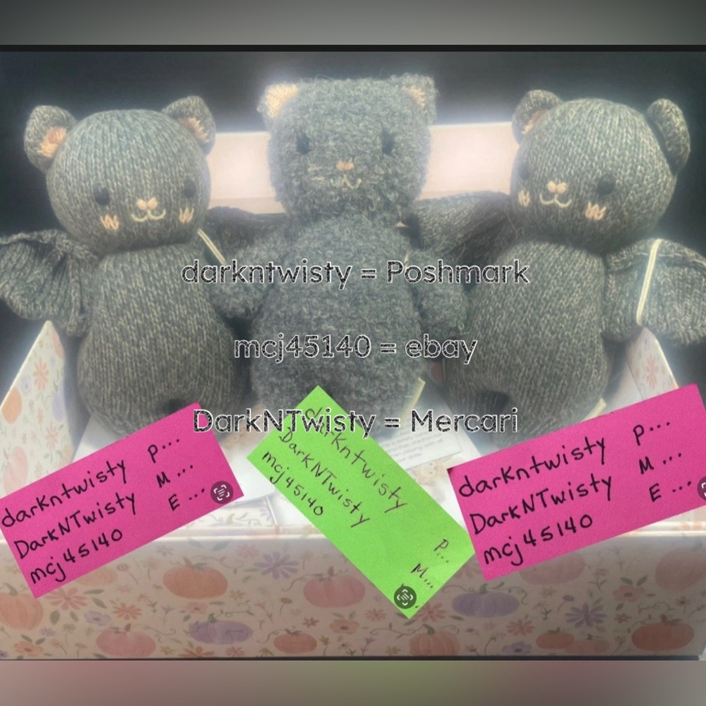 3 PIECE BNWT 2025 CUDDLE + KIND 2 KNIT BLACK BATS AND  1 BOUCLE BLACK CAT OBO